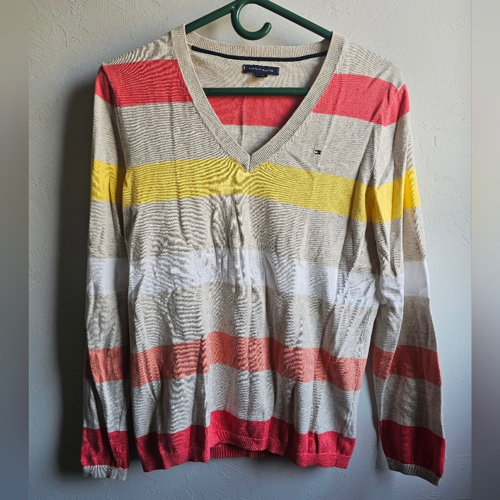 Tommy Hilfiger Women's Striped Sweater - Red, Yellow, Cream